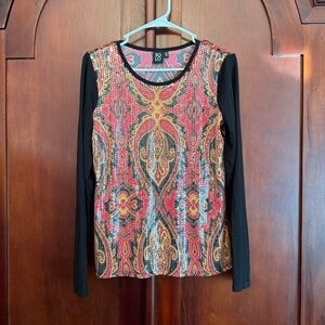 Solo Moda Sequine Front Colorful Patterned Long Sleeve Top Size S/P